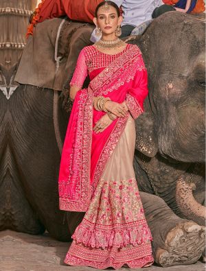Reddish Pink Fancy Embroidered Premium Designer Saree