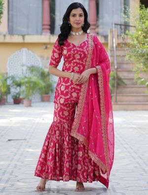 Reddish Pink Viscose Georgette Ready To Wear Sharara Suit FABSL22084