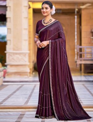 Rich Wine Shimmer Chiffon Party Wear Saree