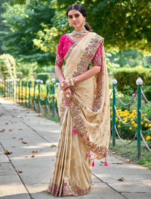 Royal Cream Premium Banarasi Silk Embroidered Saree