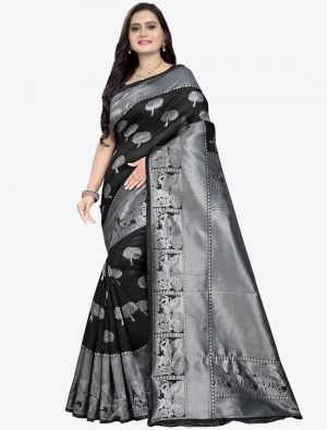 Black Banarasi silk Designer Saree small FABSA20785
