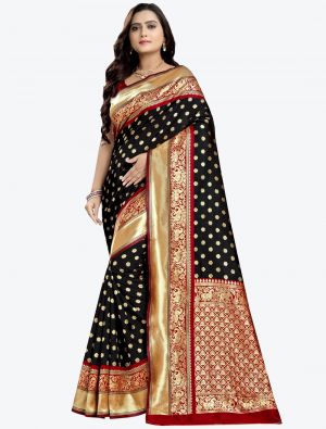 Black Banarasi Silk Designer Saree small FABSA20802