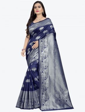 Blue Banarasi silk Designer Saree small FABSA20787