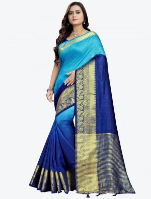 Blue Cotton Silk Designer Saree small FABSA20798