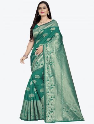 Green Banarasi silk Designer Saree small FABSA20784