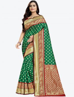 Green Banarasi Silk Designer Saree small FABSA20801