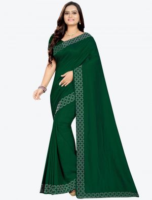 Green Vichitra Silk Designer Saree small FABSA20776
