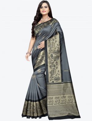 Grey Banarasi Cotton Silk Designer Saree small FABSA20810