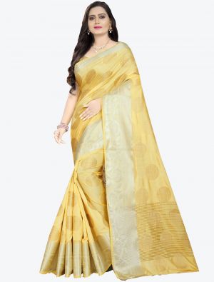 Light Yellow Banarasi Silk Designer Saree small FABSA20793