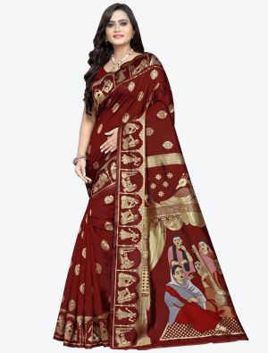Maroon Banarasi Jacquard Designer Saree small FABSA20829