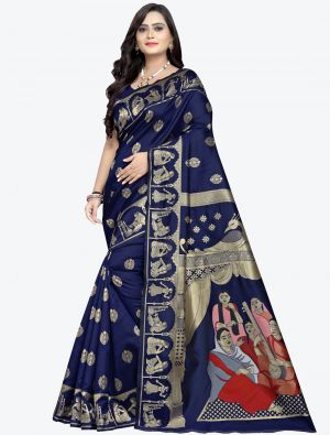 Navy Blue Banarasi Jacquard Designer Saree small FABSA20828