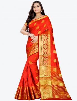 Orange Banarasi Silk Designer Saree small FABSA20781