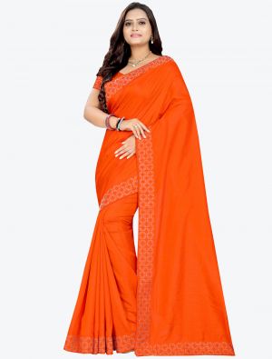 Orange Vichitra Silk Designer Saree small FABSA20779