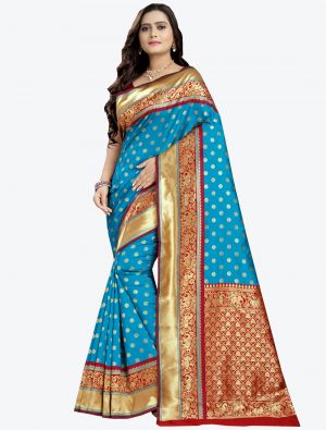Sky Blue Banarasi Silk Designer Saree small FABSA20800
