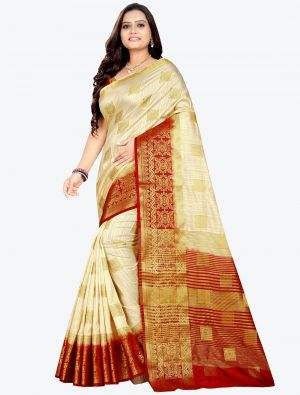 White Banarasi Silk Designer Saree small FABSA20782
