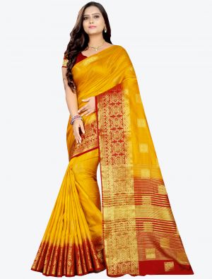 Yellow Banarasi Silk Designer Saree small FABSA20783