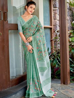 Sea Green Linen Elegant Saree