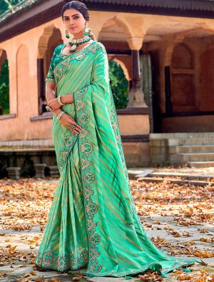 Sea Green Premium Banarasi Silk Embroidered Saree
