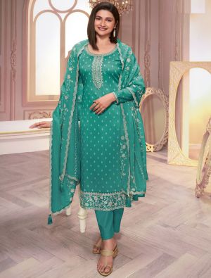 Sea Green Silk Georgette Embroidered Salwar Suit small FABSL21934