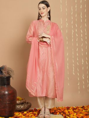 Solid Peach Chanderi Silk Semi Stitched Salwar Suit small FABSL21731
