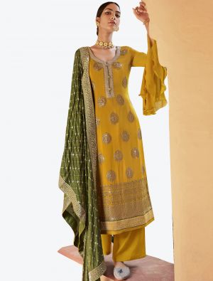Yellow Chinon Chiffon Dress Material with Dupatta small FABSL20354
