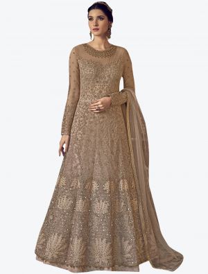 Aesthetic Beige Net Semi Stitched Floor Length Suit with Dupatta small FABSL20389