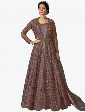 Blush Pink Net Semi Stitched Floor Length Suit with Dupatta FABSL20394