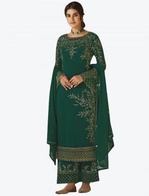 Dark Green Soft Georgette Semi Stitched Straight Suit with Dupatta small FABSL20417