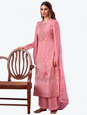 Light Pink Embroidered Pure Georgette Straight Suit with Dupatta small FABSL20532