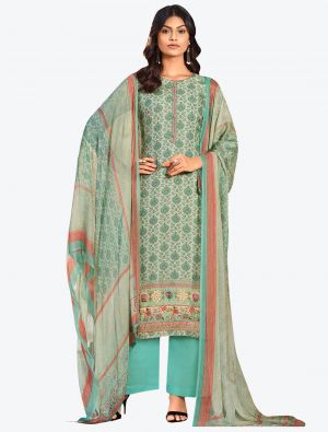 Light Teal Fine Muslin Straight Suit with Pure Chiffon Dupatta small FABSL20520