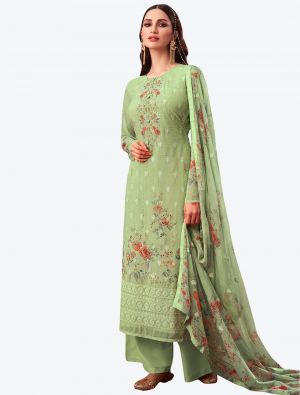 Pastel Green Embroidered Pure Georgette Straight Suit with Dupatta small FABSL20526