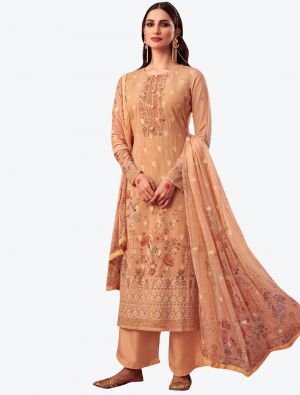 Pastel Peach Embroidered Pure Georgette Straight Suit with Dupatta small FABSL20529