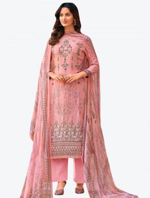 Pastel Pink Fine Muslin Straight Suit with Pure Chiffon Dupatta small FABSL20521