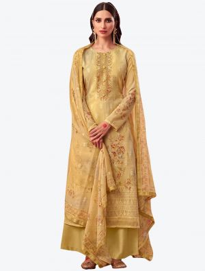 Pastel Yellow Embroidered Pure Georgette Straight Suit with Dupatta small FABSL20528