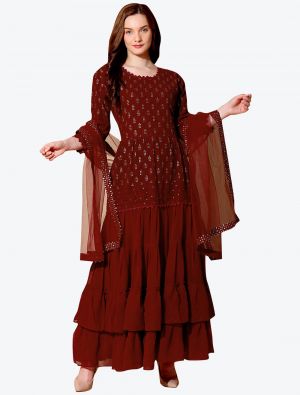 Deep Maroon Georgette Designer Party Wear Suit with Dupatta small FABSL20560