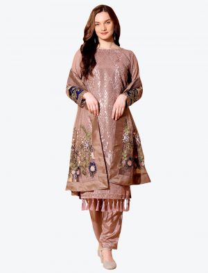 Pastel Brown Georgette Designer Party Wear Suit with Dupatta small FABSL20556