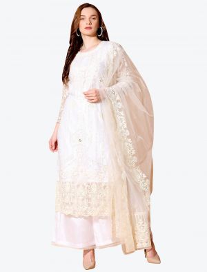 Pearl White Net Designer Party Wear Suit with Dupatta small FABSL20551