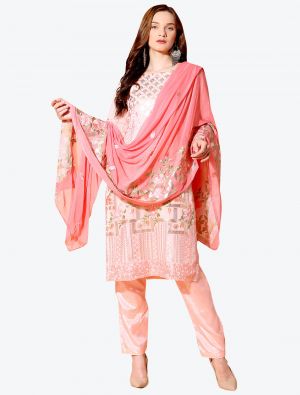 Rose Gold Georgette Designer Party Wear Suit with Dupatta small FABSL20558