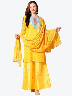 Warm Yellow Georgette Designer Party Wear Suit with Dupatta small FABSL20559