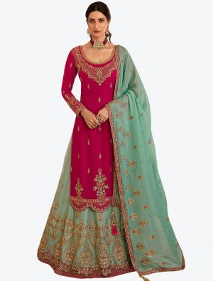 Dark Pink Georgette Designer Party Wear Suit With Lehenga Bottom small FABSL20563