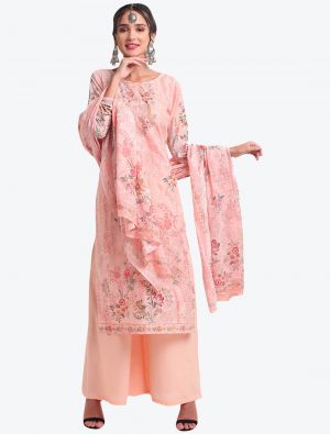 Light Peach Digital Printed Embroidered Cotton Designer Straight Suit small FABSL20577