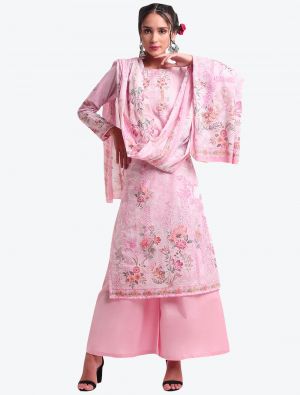 Light Pink Digital Printed Embroidered Cotton Designer Straight Suit small FABSL20579