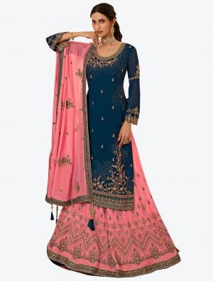 Navy Blue Georgette Designer Party Wear Suit With Lehenga Bottom small FABSL20567