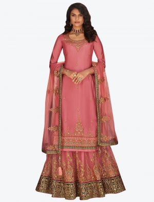 Pink Chinon Chiffon Designer Party Wear Suit With Lehenga Bottom small FABSL20565
