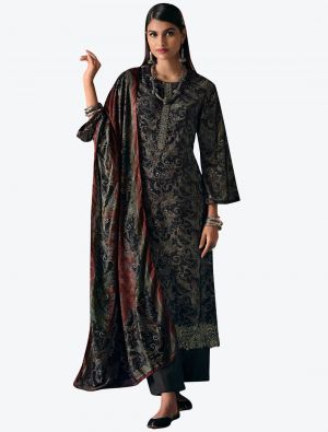 Deep Black Premium Velvet Designer Winter Suit with Dupatta small FABSL20613