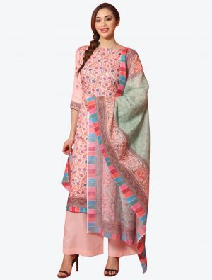 Light Pink Cotton Festive Wear Straight Suit with Dupatta FABSL20654