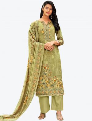 Olive Green Premium Cotton Designer Palazzo Suit with Dupatta small FABSL20727
