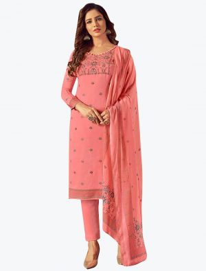 Pink Cotton Jacquard Designer Straight Suit with Dupatta small FABSL20869