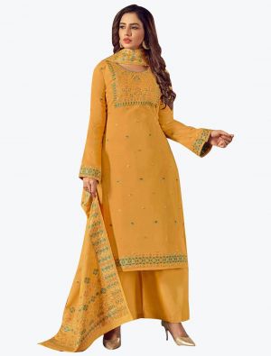 Yellow Cotton Jacquard Designer Palazzo Suit with Dupatta small FABSL20871