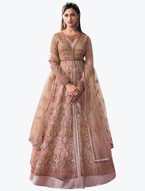 Dusty Pink Net Party Wear Premium Designer Anarkali Suit small FABSL20902